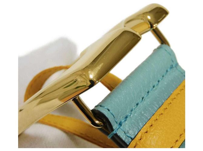 Gucci G Logo Emblem Ledergürtel Gelb Hellblau - Ansicht 3
