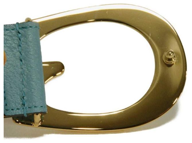 Gucci G Logo Emblem Ledergürtel Gelb Hellblau - Ansicht 4