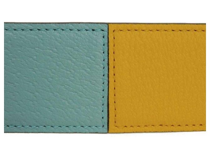 Gucci G Logo Emblem Ledergürtel Gelb Hellblau - Ansicht 6