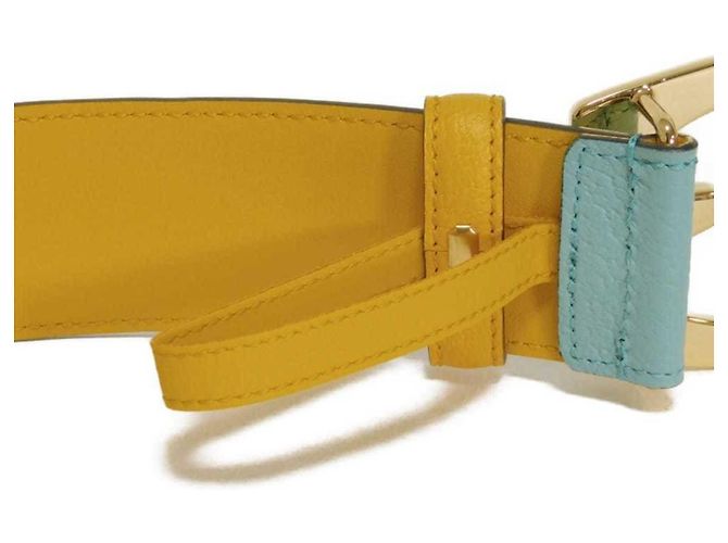 Gucci G Logo Emblem Ledergürtel Gelb Hellblau - Ansicht 9