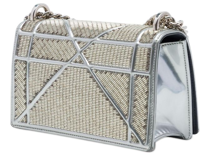 Autre Marque Dior Silver Small Calfskin Diorama Crystal Embellished Flap Argento - vista 2