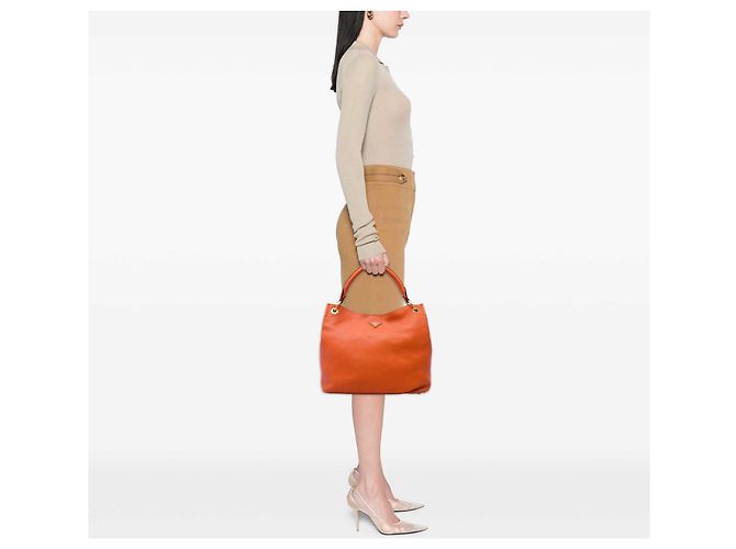 Prada Orange Vitello Daino Hobo-Tasche - Ansicht 6