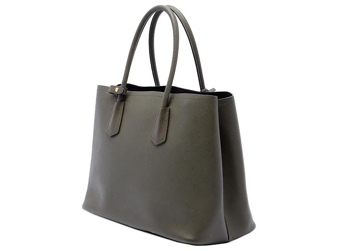Prada Borsa Double Satchel Grande in Pelle Saffiano Verde Verde oliva - vista 2