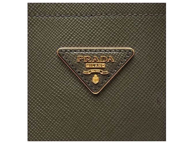 Prada Borsa Double Satchel Grande in Pelle Saffiano Verde Verde oliva - vista 5