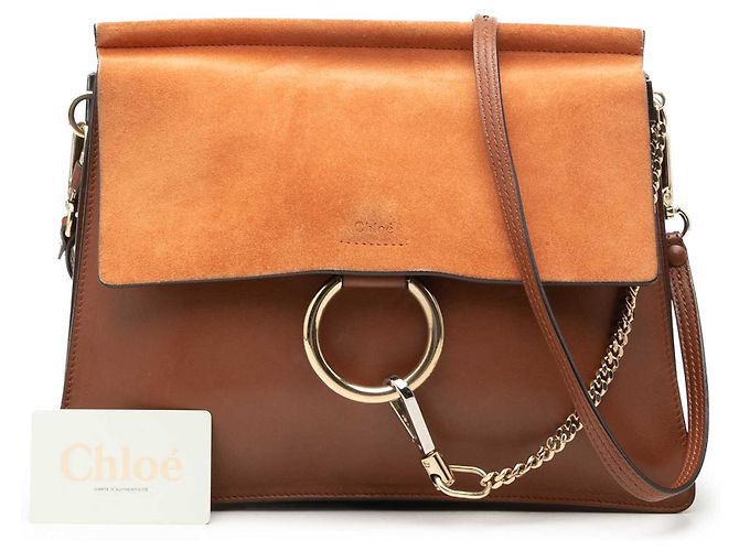 Chloé Faye Crossbody in vitello e camoscio marrone Medium - vista 7
