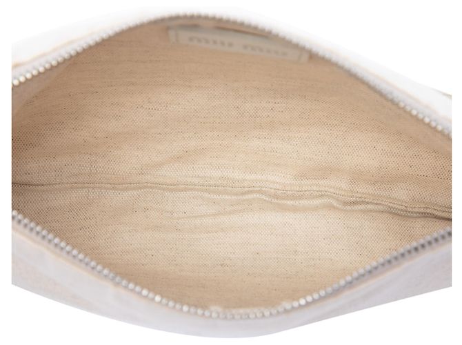 Pochette Miu Miu in tela bianca con logo Bianco Bianco sporco - vista 4