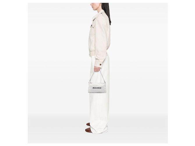 Pochette Miu Miu in tela bianca con logo Bianco Bianco sporco - vista 6