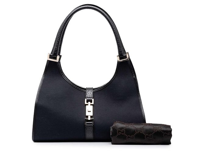 Borsa a tracolla Gucci Jackie Bardot in tela nera Nero - vista 7