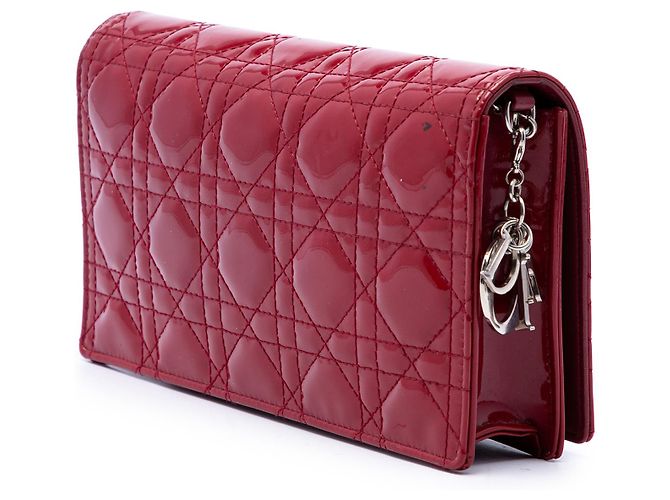 Autre Marque Clutch convertibile con catena Lady Dior in vernice rossa Cannage di Dior Rosso - vista 2