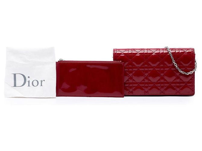 Autre Marque Clutch convertibile con catena Lady Dior in vernice rossa Cannage di Dior Rosso - vista 7
