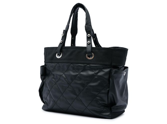 Sacola Chanel Black Paris Biarritz Large em lona revestida acolchoada e nylon Preto - vista 2