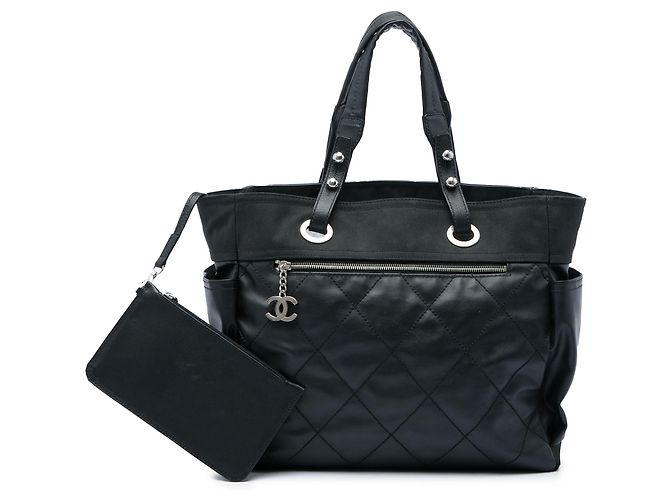 Sacola Chanel Black Paris Biarritz Large em lona revestida acolchoada e nylon Preto - vista 6
