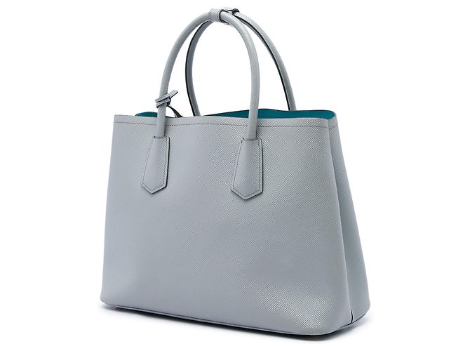 Prada Borsa Double Satchel in Pelle Saffiano Grigia Medium Marrone Grigio - vista 2