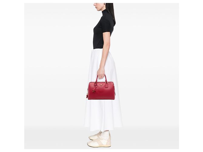 Borsa Bowler Convertibile Prada Red Saffiano Lux con Fiocco Rosso - vista 6