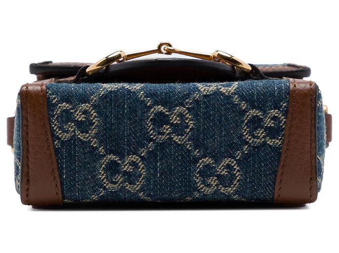 Gucci Mini Borsa a Tracolla Horsebit 1955 in Denim Blu GG - vista 3