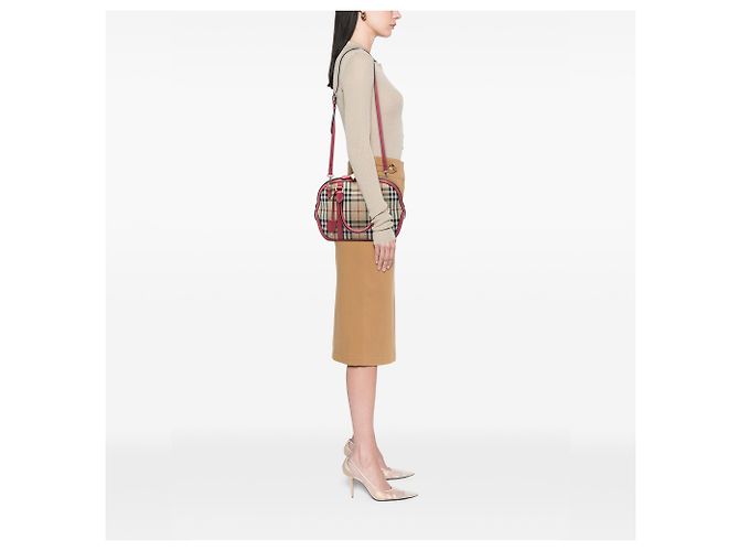 Borsa Bowling Orchard in Nylon Check Haymarket Burberry Beige Small - vista 5