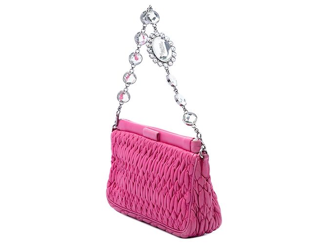 Miu Miu Pink Matelasse Nappa Frame Crystal Chain Satchel - Ansicht 2