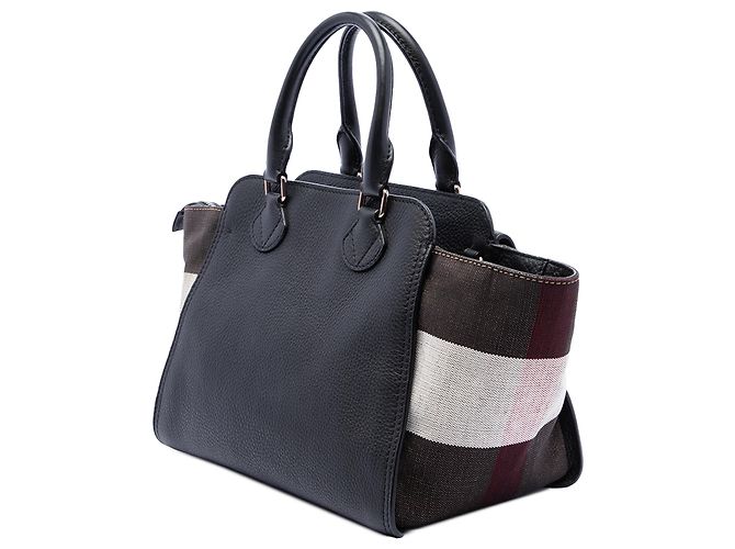 Borsa Satchel Harcourt Burberry in pelle nera e tela Mega Check Nero - vista 2