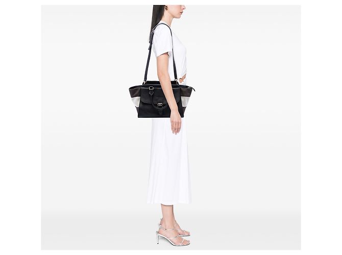 Borsa Satchel Harcourt Burberry in pelle nera e tela Mega Check Nero - vista 6