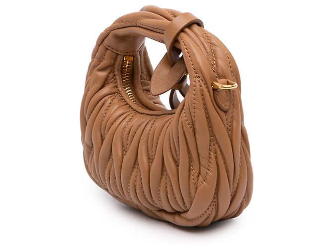 Borsa Wander Miu Miu in Nappa Matelassé Micro Marrone - vista 2