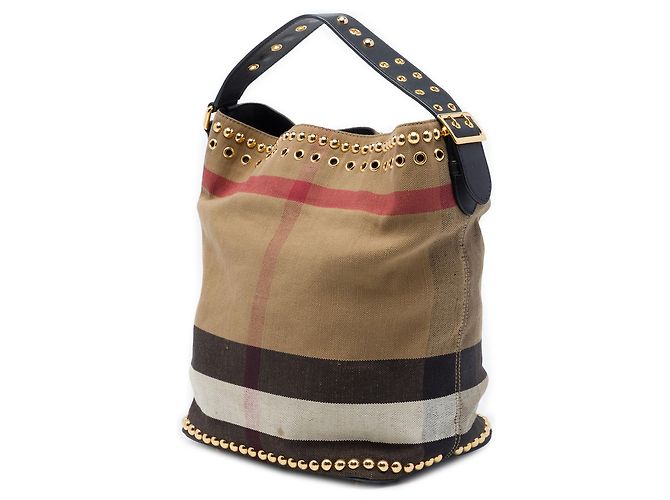 Borsa a secchiello Burberry Ashby in tela Mega Check con borchie, marrone, Medium - vista 2