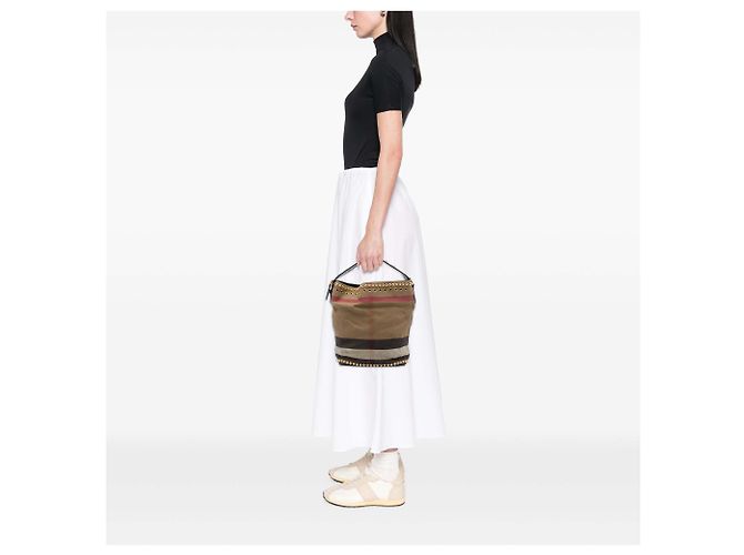 Borsa a secchiello Burberry Ashby in tela Mega Check con borchie, marrone, Medium - vista 6