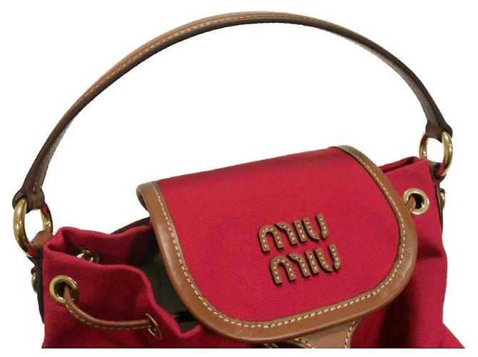 Miu Miu Red Cotton Canvas Backpack - view 13