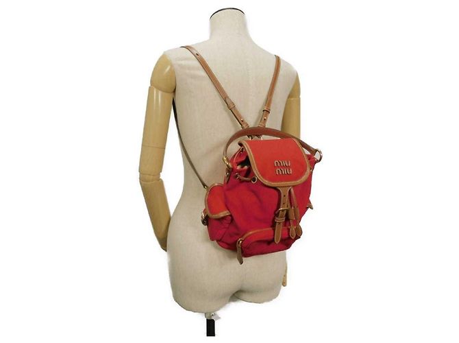 Miu Miu Red Cotton Canvas Backpack - view 2