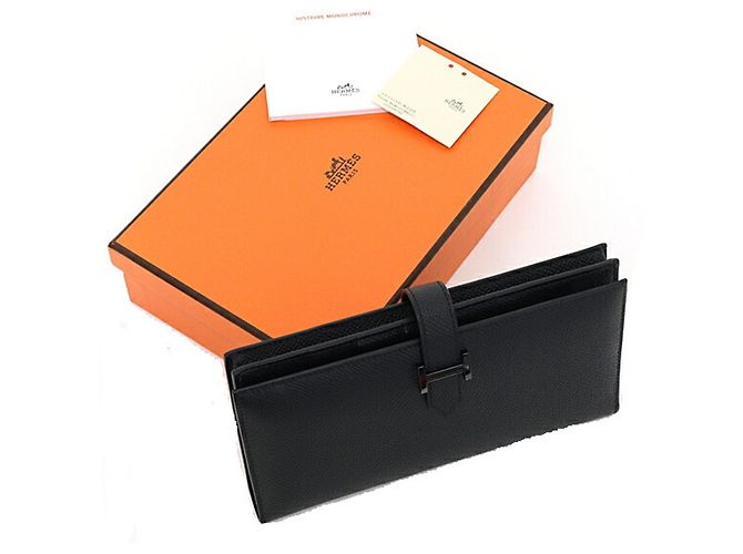 Hermès Portafoglio lungo monocromatico Hermes Bearn Soufflé Nero - vista 2