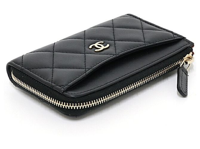 Chanel Black Leather Zip Card Case - view 5
