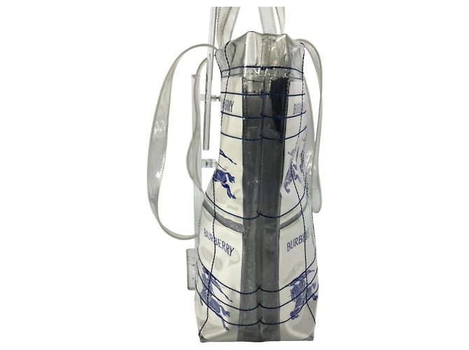 Borsa Tote a spalla Burberry logo EKD Blu Giallo - vista 4