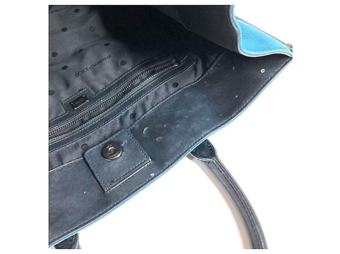 Borsa Shopping Dolce & Gabbana in pelle e tela Nero Blu - vista 11