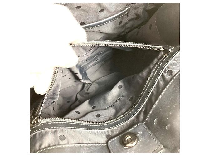 Borsa Shopping Dolce & Gabbana in pelle e tela Nero Blu - vista 14