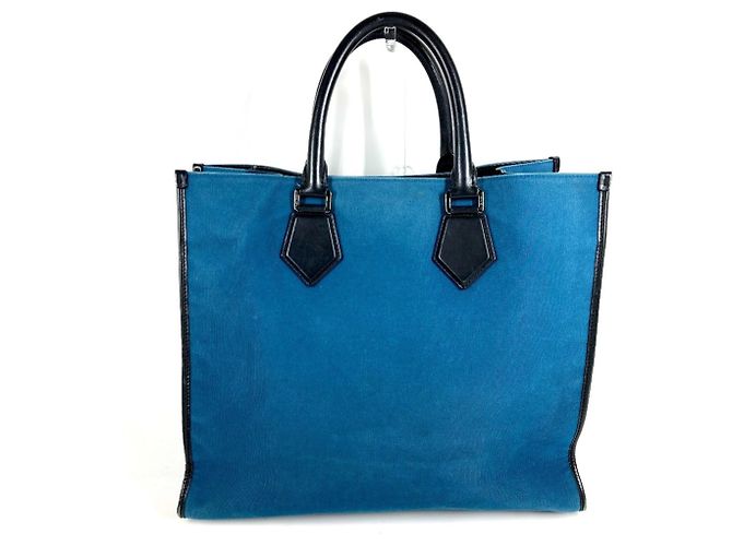 Borsa Shopping Dolce & Gabbana in pelle e tela Nero Blu - vista 3