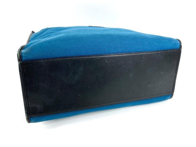 Borsa Shopping Dolce & Gabbana in pelle e tela Nero Blu - vista 6