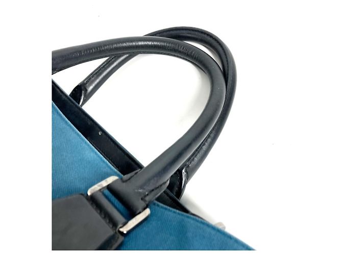 Borsa Shopping Dolce & Gabbana in pelle e tela Nero Blu - vista 9