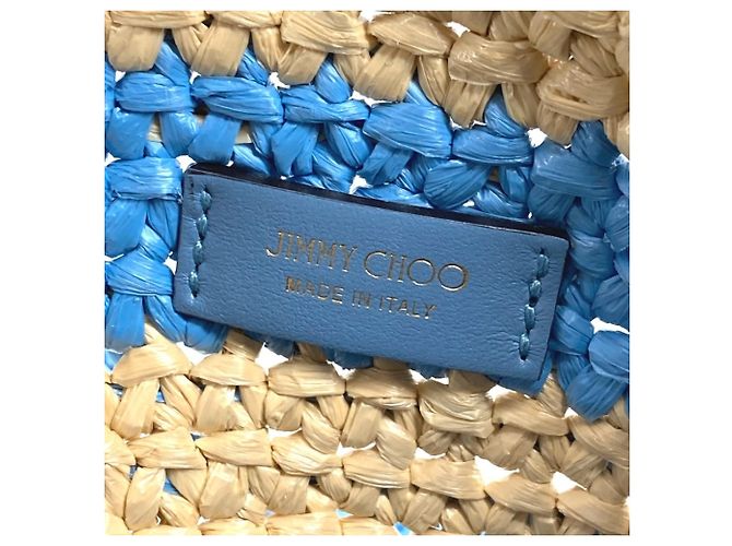 Jimmy Choo gestreifter Strandbeutel mit Logo Pink Blau Beige - Ansicht 12
