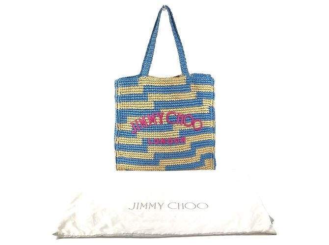 Jimmy Choo gestreifter Strandbeutel mit Logo Pink Blau Beige - Ansicht 14
