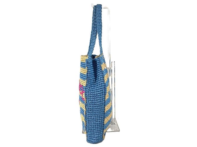 Jimmy Choo gestreifter Strandbeutel mit Logo Pink Blau Beige - Ansicht 3