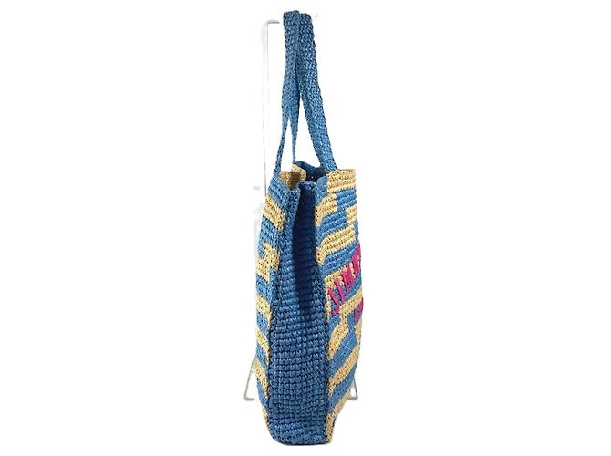 Jimmy Choo gestreifter Strandbeutel mit Logo Pink Blau Beige - Ansicht 4