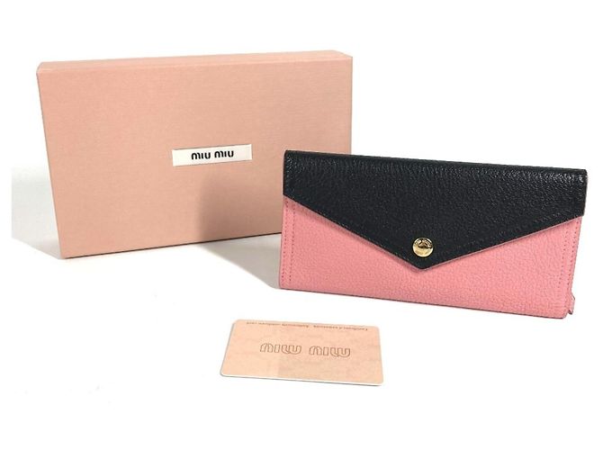 Miu Miu Madras Logo Bicolor Flap Long Wallet Schwarz Pink - Ansicht 14