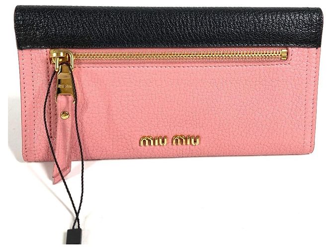 Miu Miu Madras Logo Bicolor Flap Long Wallet Schwarz Pink - Ansicht 2