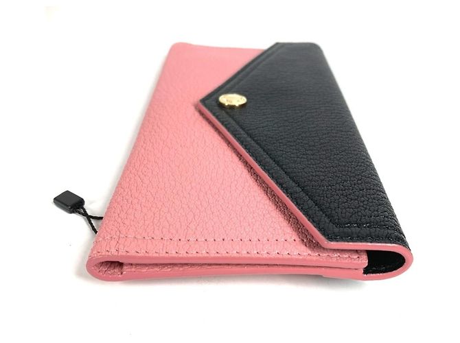 Miu Miu Madras Logo Bicolor Flap Long Wallet Schwarz Pink - Ansicht 3