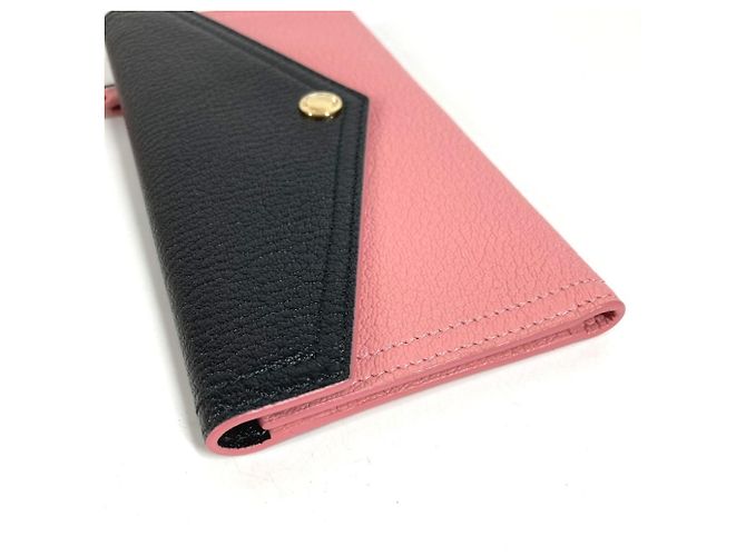 Miu Miu Madras Logo Bicolor Flap Long Wallet Schwarz Pink - Ansicht 5