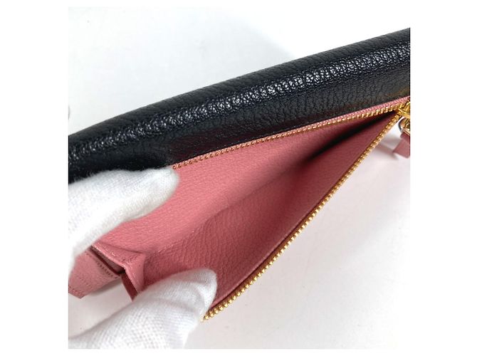 Miu Miu Madras Logo Bicolor Flap Long Wallet Schwarz Pink - Ansicht 8