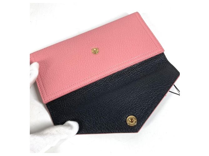 Miu Miu Madras Logo Bicolor Flap Long Wallet Schwarz Pink - Ansicht 9