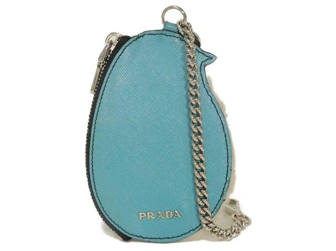 Monedero Prada Saffiano con cadena y pingüino Azul - vista 3