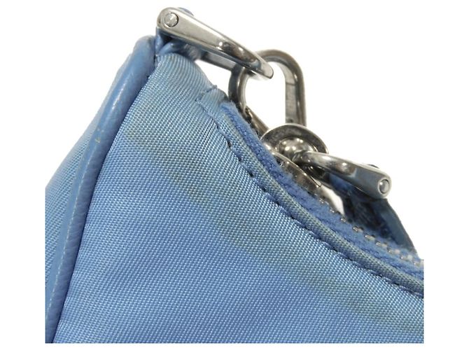 Prada Re-Edition Tessuto Micro Mini Schultertasche mit Kette Blau - Ansicht 12