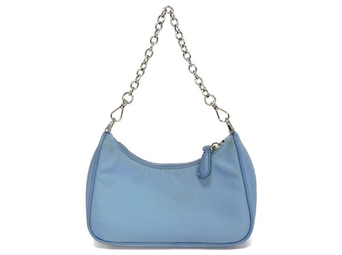 Prada Re-Edition Tessuto Micro Mini Schultertasche mit Kette Blau - Ansicht 4