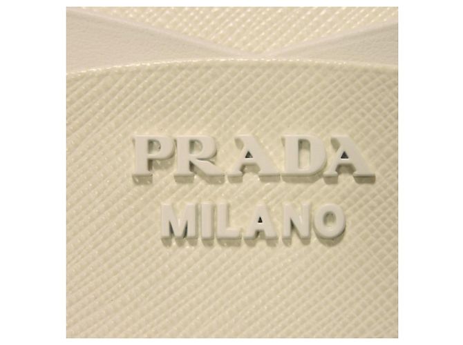 Prada Saffiano Wave Compact Bi-fold Wallet White - view 16